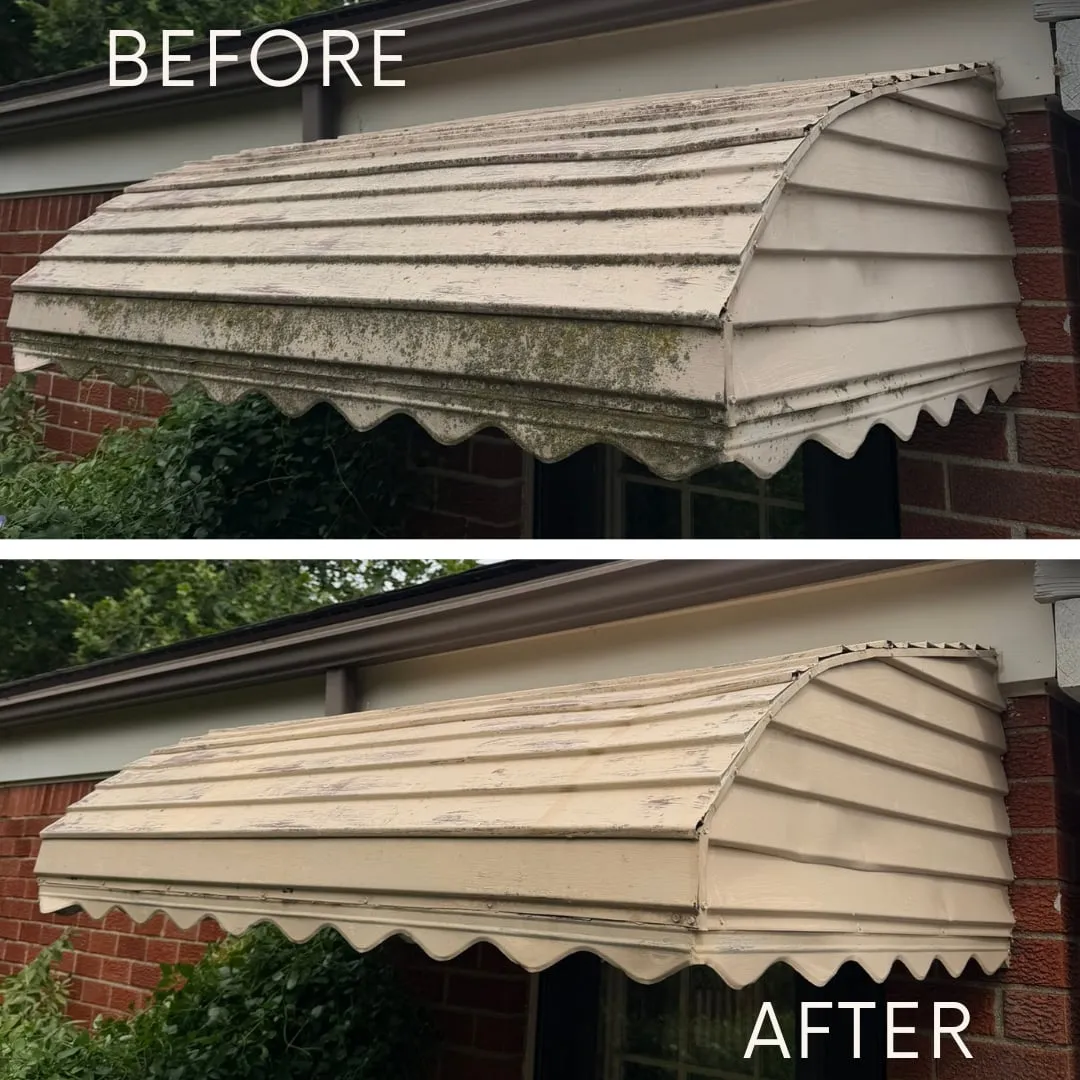 Aluminum awning before and after cleaning