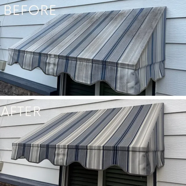 Canvas awning restored — before and after
