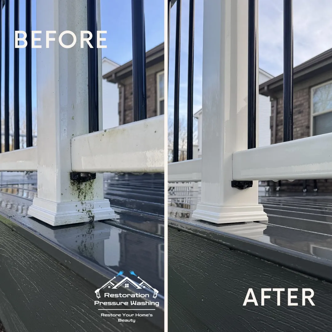 Vinyl deck railing before and after cleaning