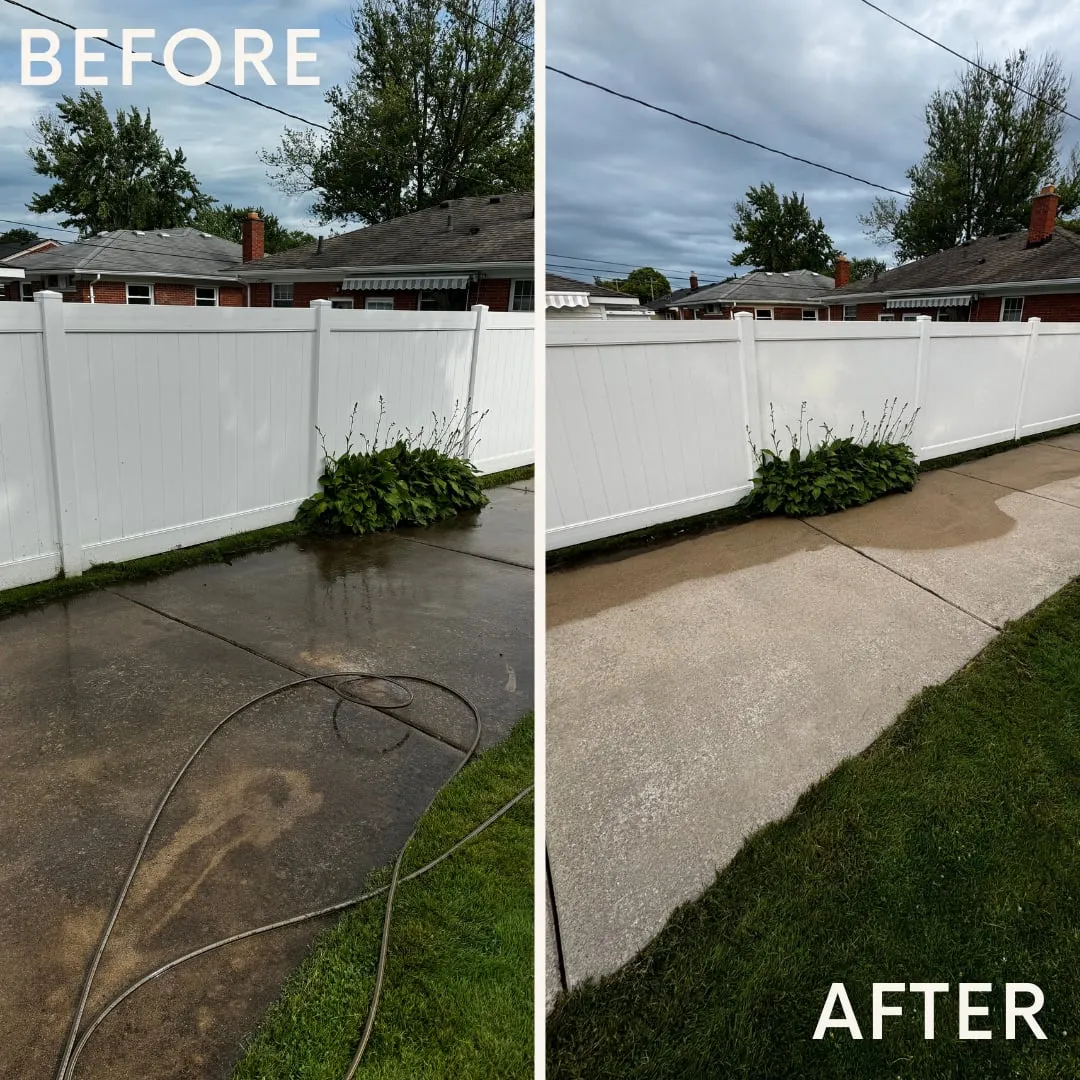 Concrete driveway before and after pressure washing