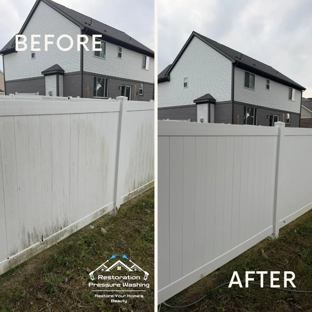 Vinyl fence before and after cleaning