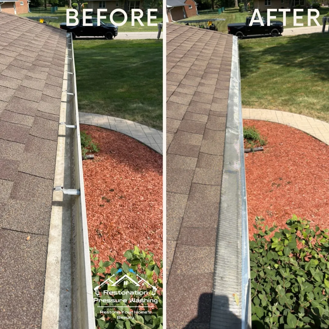New gutter guards installed along the roofline