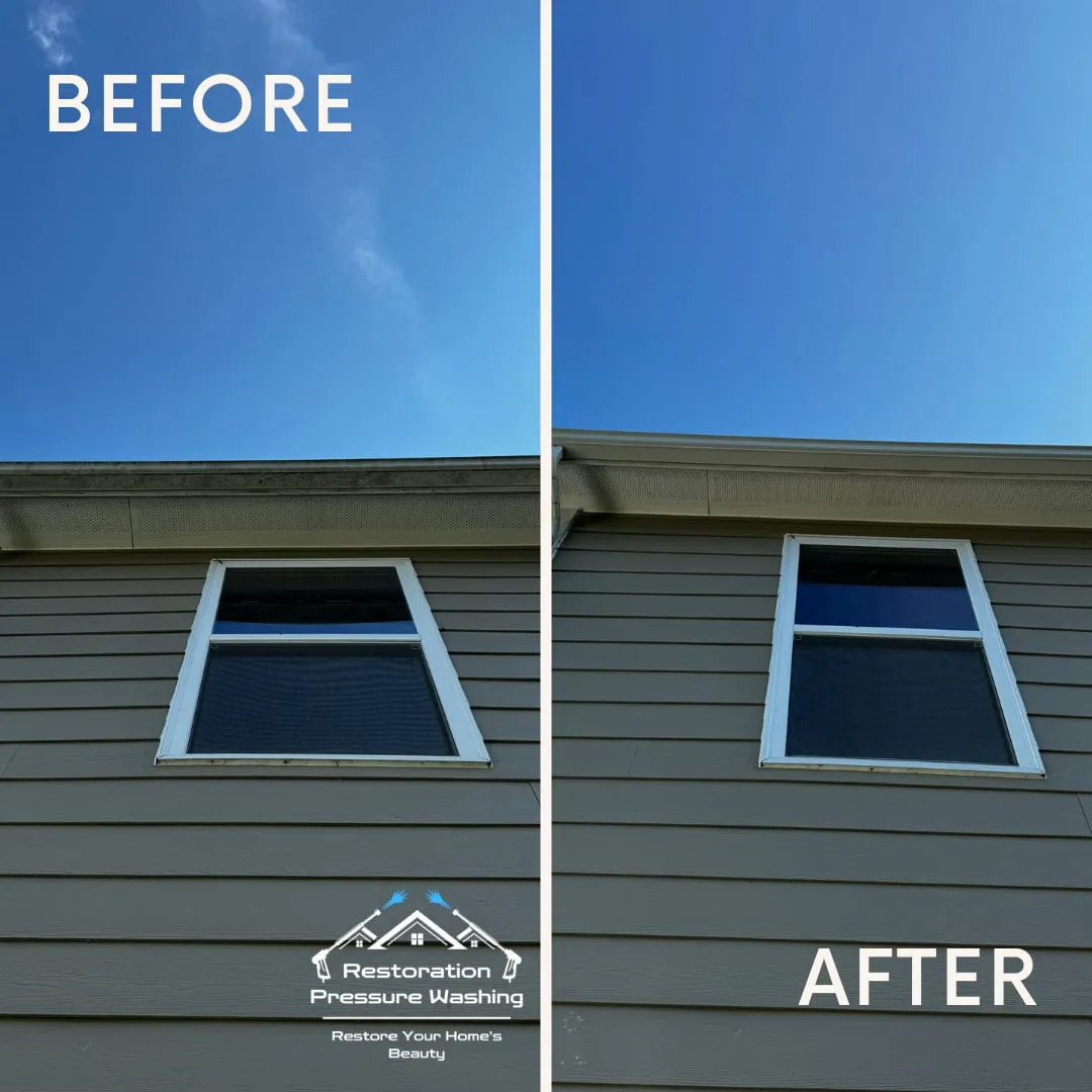 Gutter whitening before and after — the outside of the gutter brightened