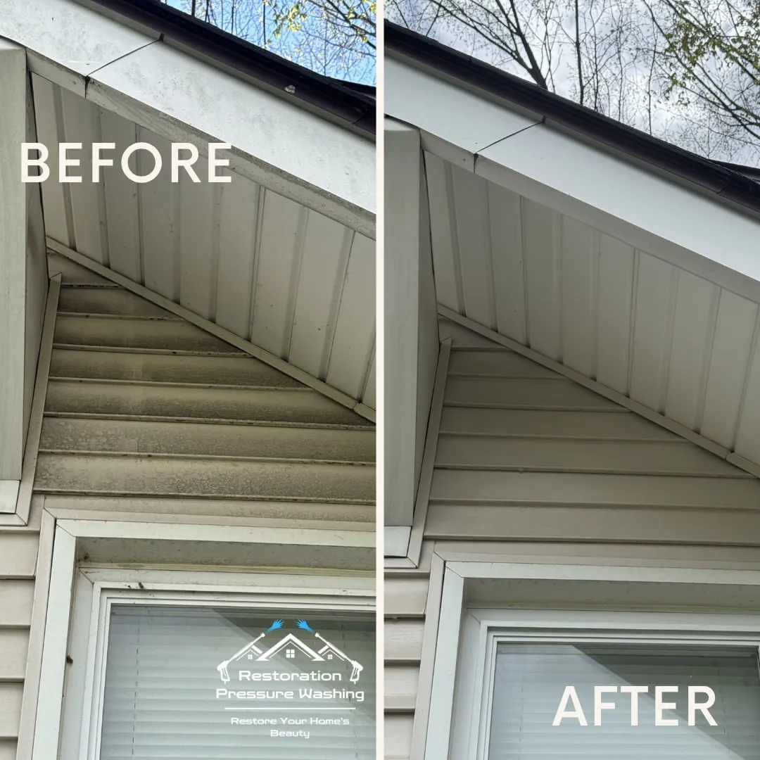Before and after: vinyl siding and soffit cleaned bright